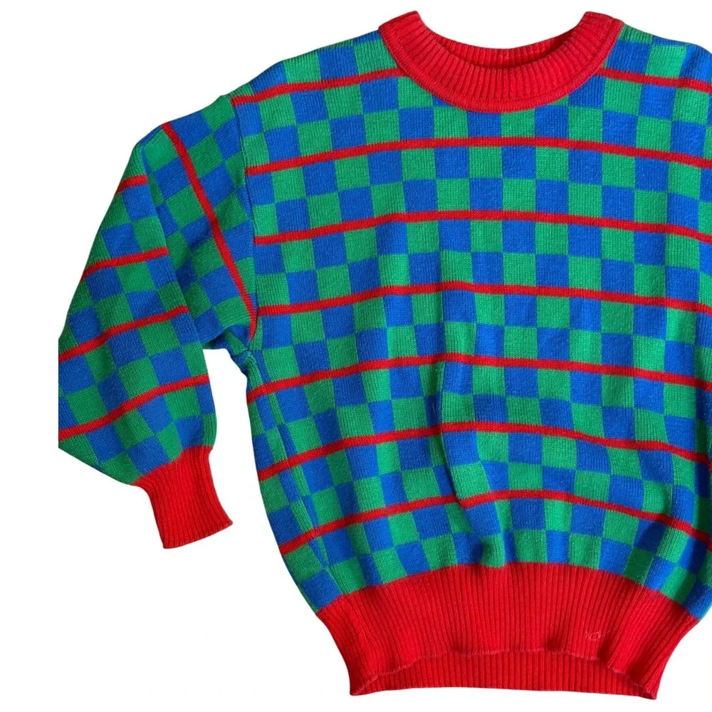 True Vintage 80s 90s Hanna Andersson Kids Sweater 110cm US 5 Checkered Striped